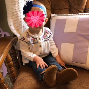 2 Infant Girls Top and Jean Outfits